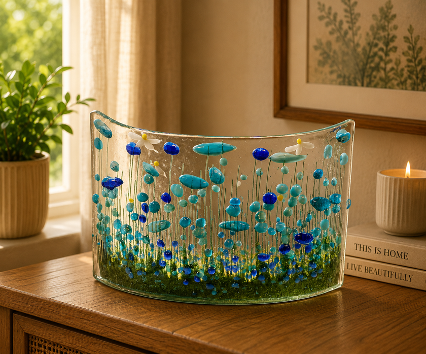 Handmade Fused Glass - Cornflower Curve by Pam Peters Designs