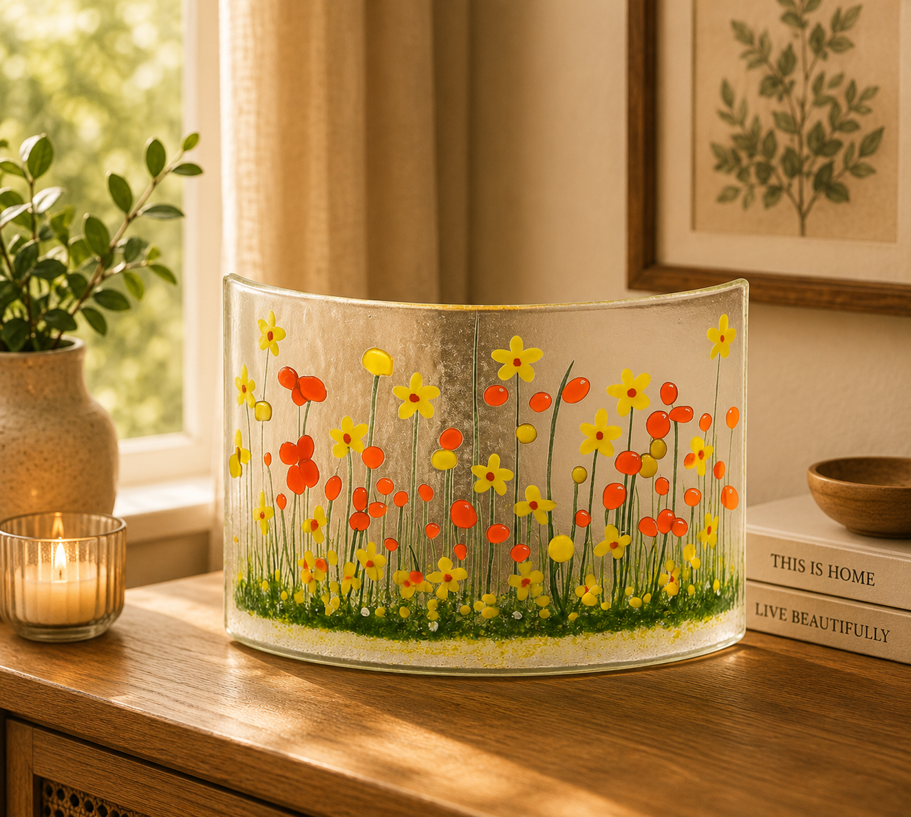 Handmade Fused Glass - Daffodil Curve by Pam Peters Designs