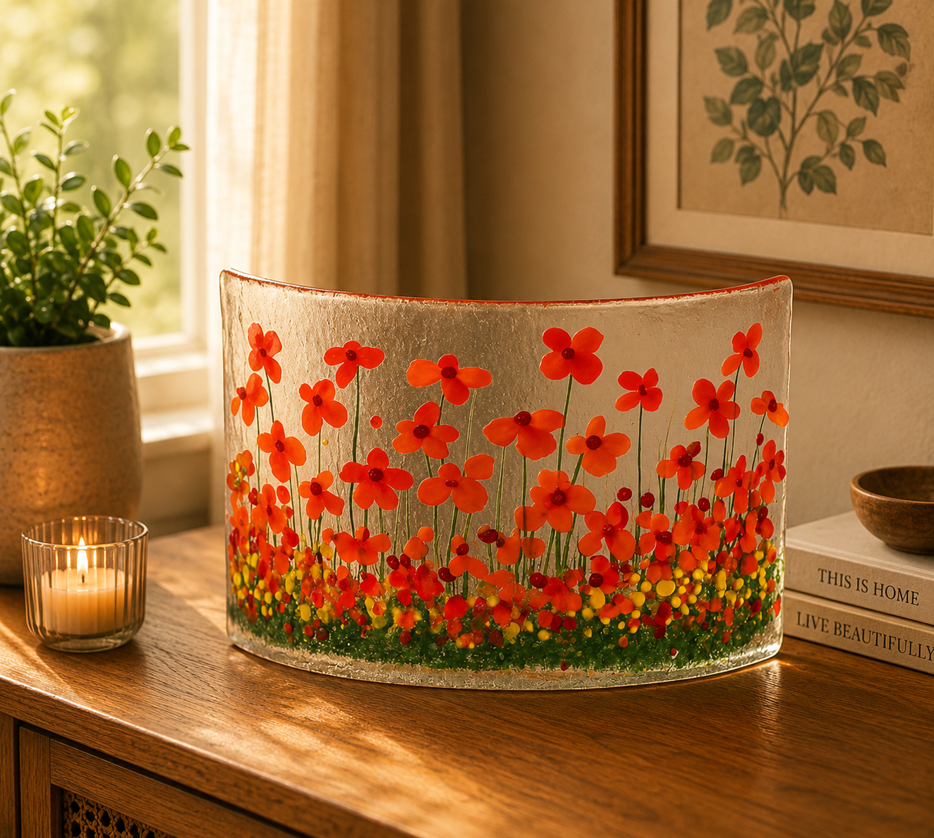 Handmade Fused Glass - Gerbera Curve by Pam Peters Designs