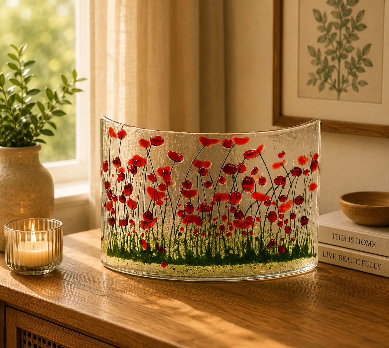 Handmade Fused Glass - Poppy Curve by Pam Peters Designs