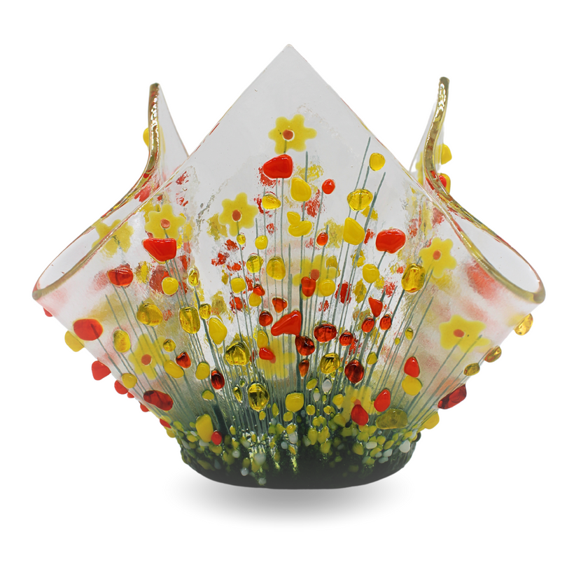 Handmade Fused Glass Small Tealight Holder – Daffodil Design