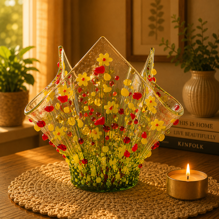 Handmade Fused Glass Small Tealight Holder – Daffodil Design