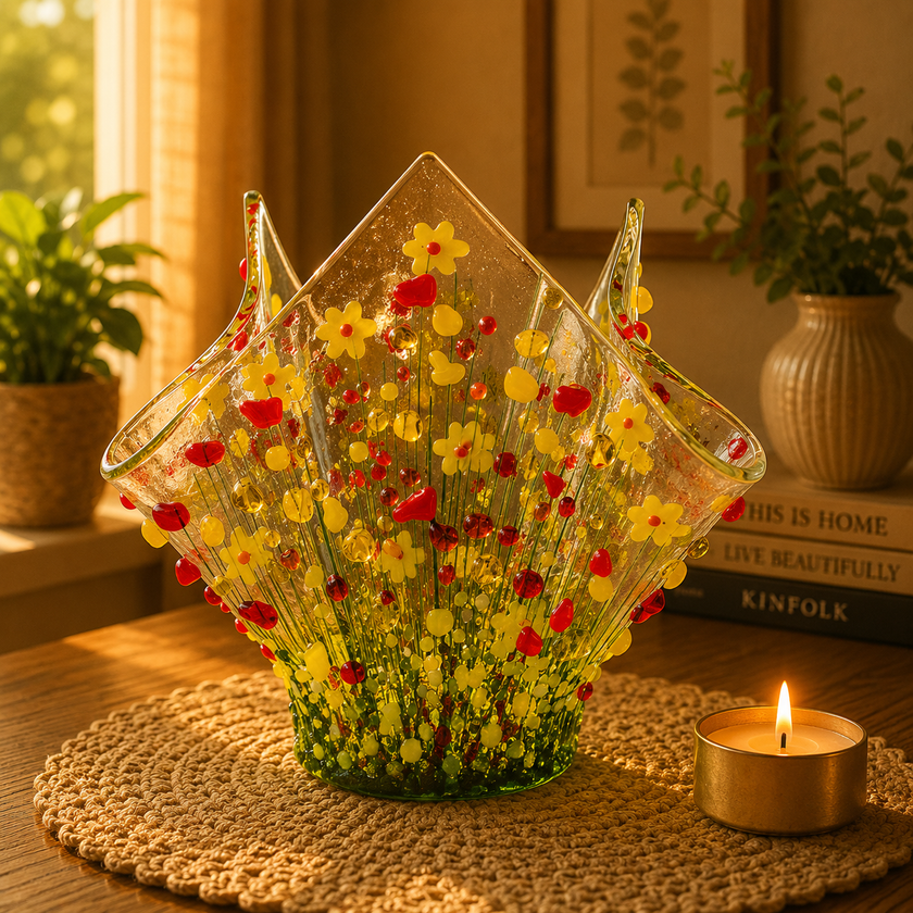 Handmade Fused Glass Small Tealight Holder – Daffodil Design
