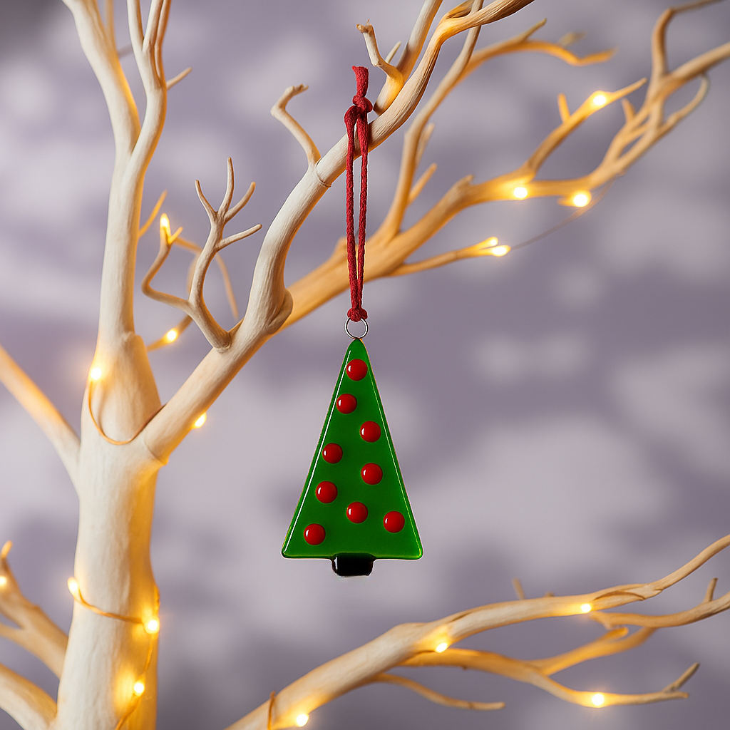 Fused Glass Christmas Tree Ornament - Christmas Tree - Green/Red