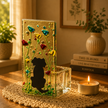 Fused Glass Tea Light Holder – Dog & Wildflower Design (Handmade)