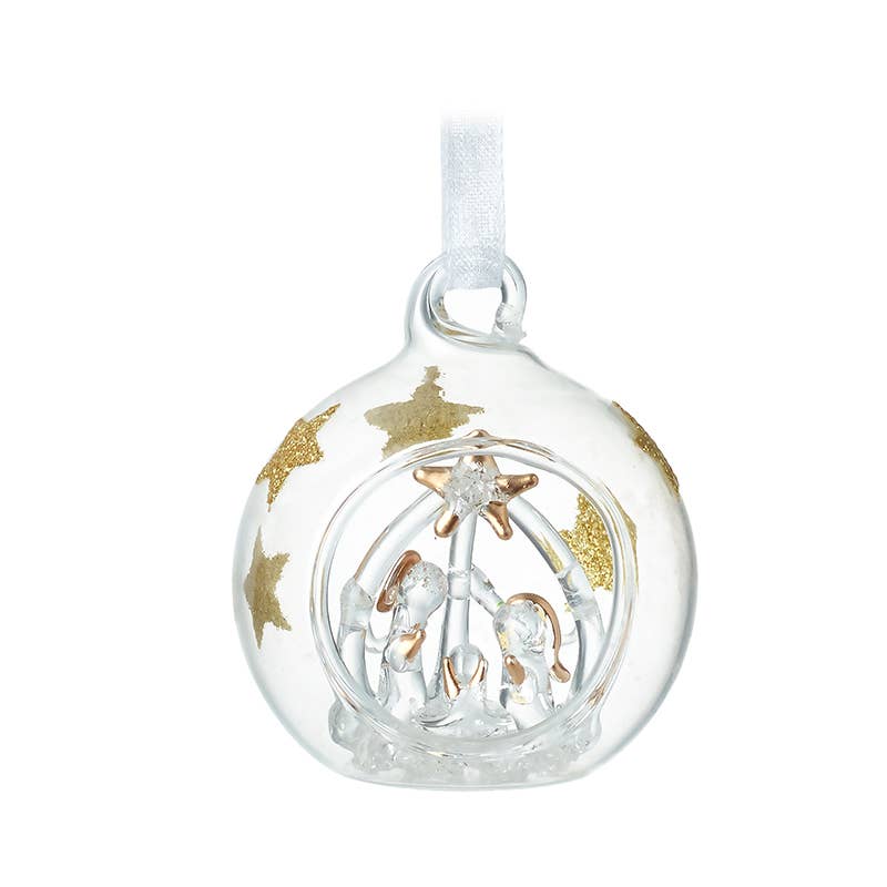 Glass Bauble with Nativity Scene | Christmas Hanging Ornament