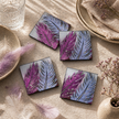 Set of 4 Glass Coasters – Whispering Feather Violet (Handmade Fused Glass)