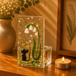 Fused Glass Tea Light Holder – Field Mouse & Snowdrop (Handmade)