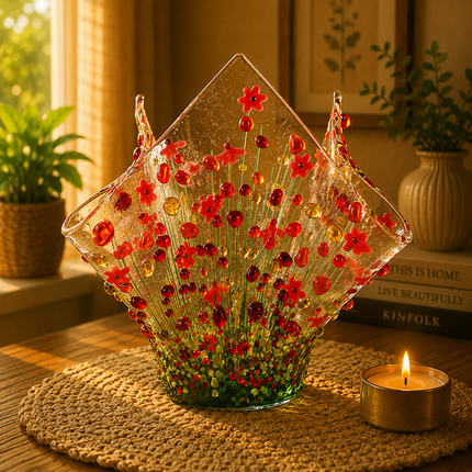 Handmade Fused Glass Small Tealight Holder – Gerbera Design