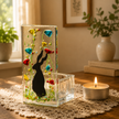 Fused Glass Tea Light Holder – Hare & Wildflower Design (Handmade)