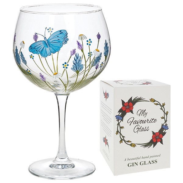 Hand painted Gin Glass - Butterfly Garden