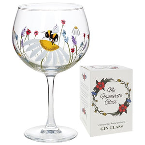 Hand painted Gin Glass - Bee Garden