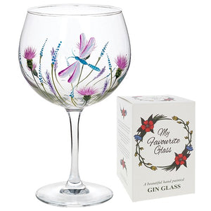Hand painted Gin Glass - Dragonfly Garden