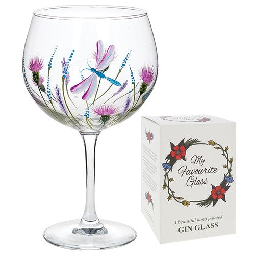 Hand painted Gin Glass - Dragonfly Garden