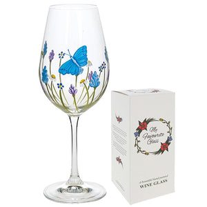Handpainted Wine Glass - Butterfly Garden