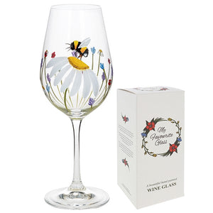 Handpainted Wine Glass - Bee Garden