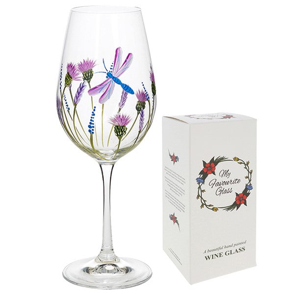 Handpainted Wine Glass - Dragonfly Garden