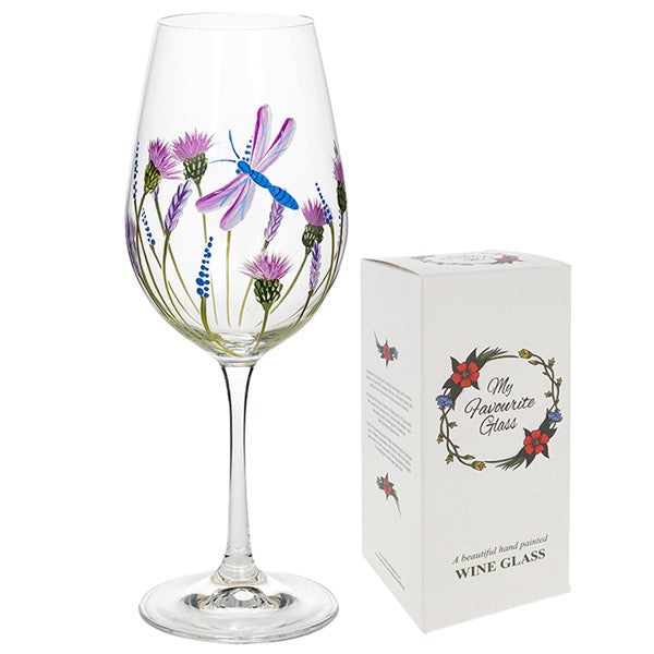 Handpainted Wine Glass - Dragonfly Garden
