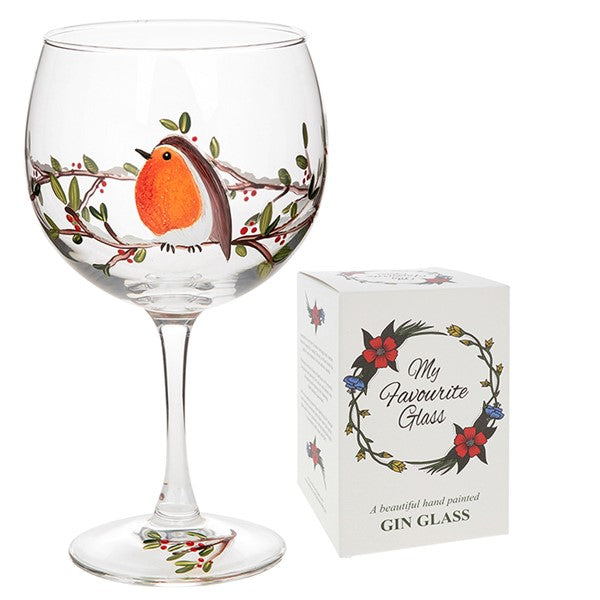 My Favourite Glass Xmas Robin Gin Glass