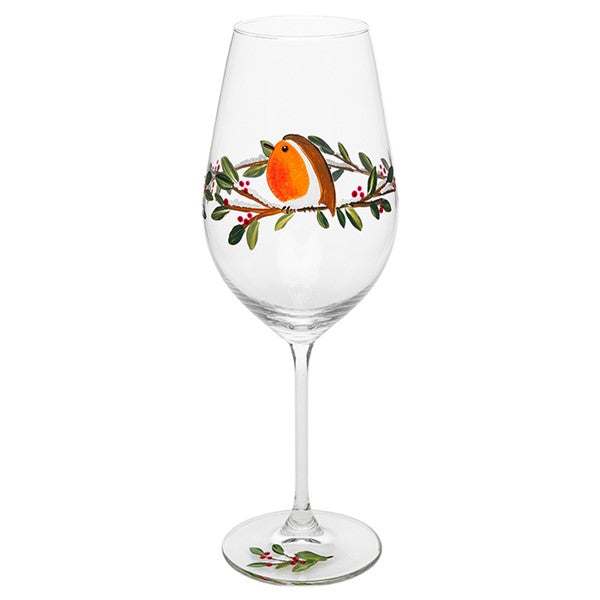 My Favourite Glass Xmas Robin Wine Glass