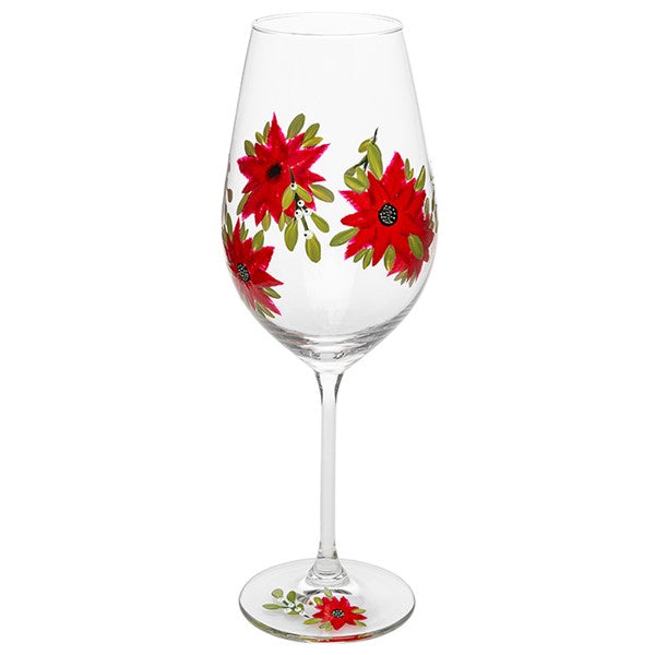 My Favourite Glass Xmas Poinsettia Wine Glass