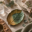 Glass Plate - Leaf Design - Green & Gold
