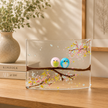 Fused Glass Curve – Love Birds in Spring Blossom (Handmade)