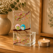 Fused Glass Tea Light Holder – Love Birds & Spring Blossom (Handmade)