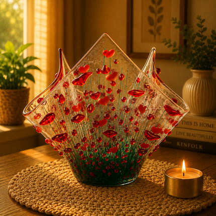 Handmade Fused Glass Small Tealight Holder – Poppy Design