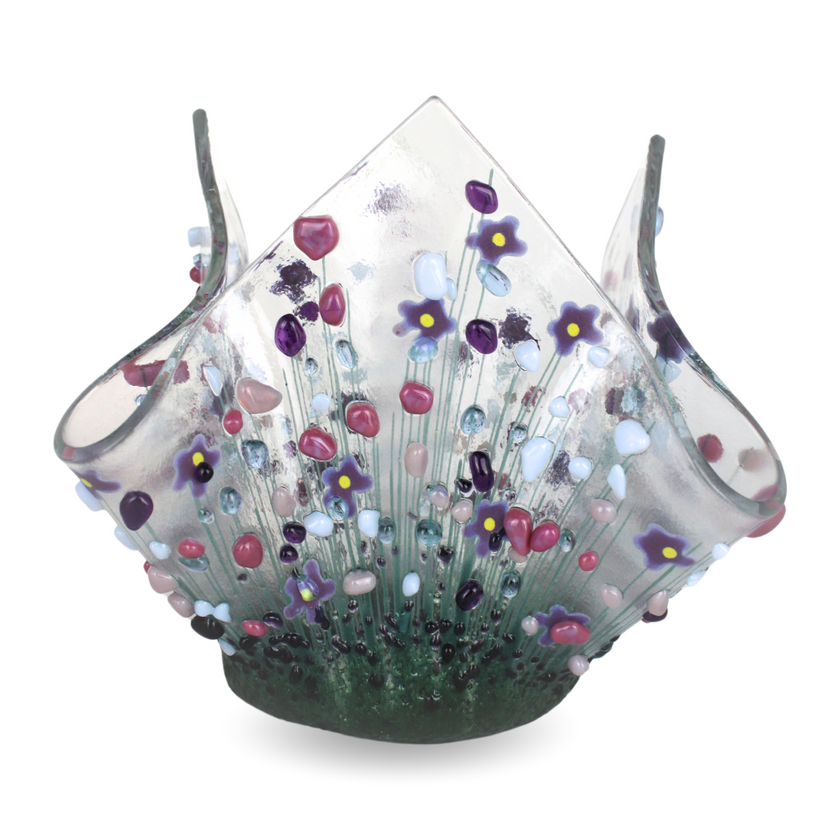 Handmade Fused Glass Small Tealight Holder – Violet Design