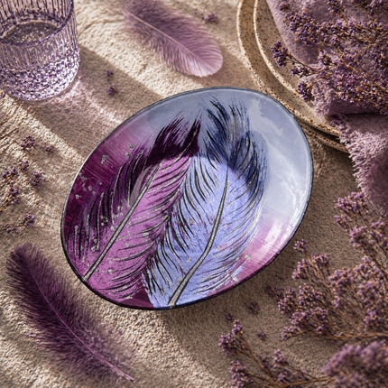 Oval Glass Bowl – Whispering Feather Violet (Handmade Decorative Bowl)