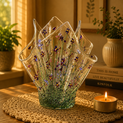 Handmade Fused Glass Large Tealight Holder – Violet Design