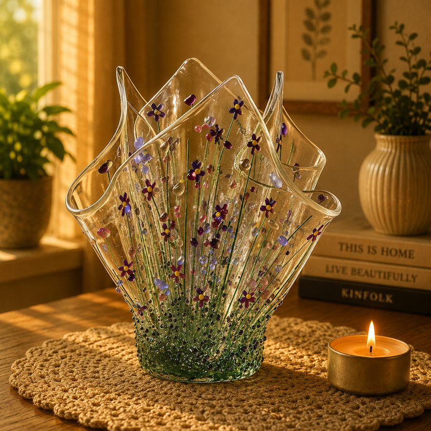 Handmade Fused Glass Large Tealight Holder – Violet Design