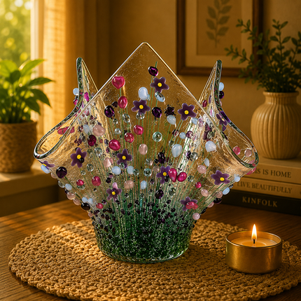 Handmade Fused Glass Small Tealight Holder – Violet Design