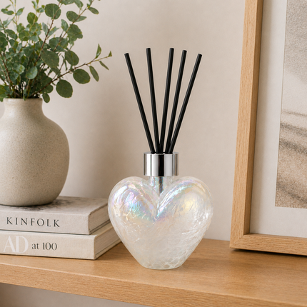 White Heart Reed Diffuser – Handcrafted Glass Bottle (No Oil)