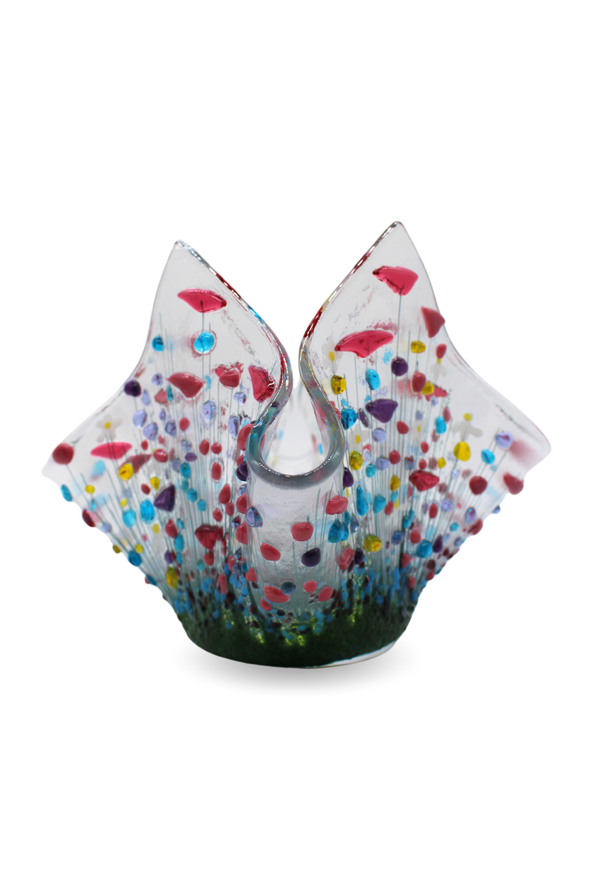 Handmade Fused Glass Small Tealight Holder – Wildflower Design