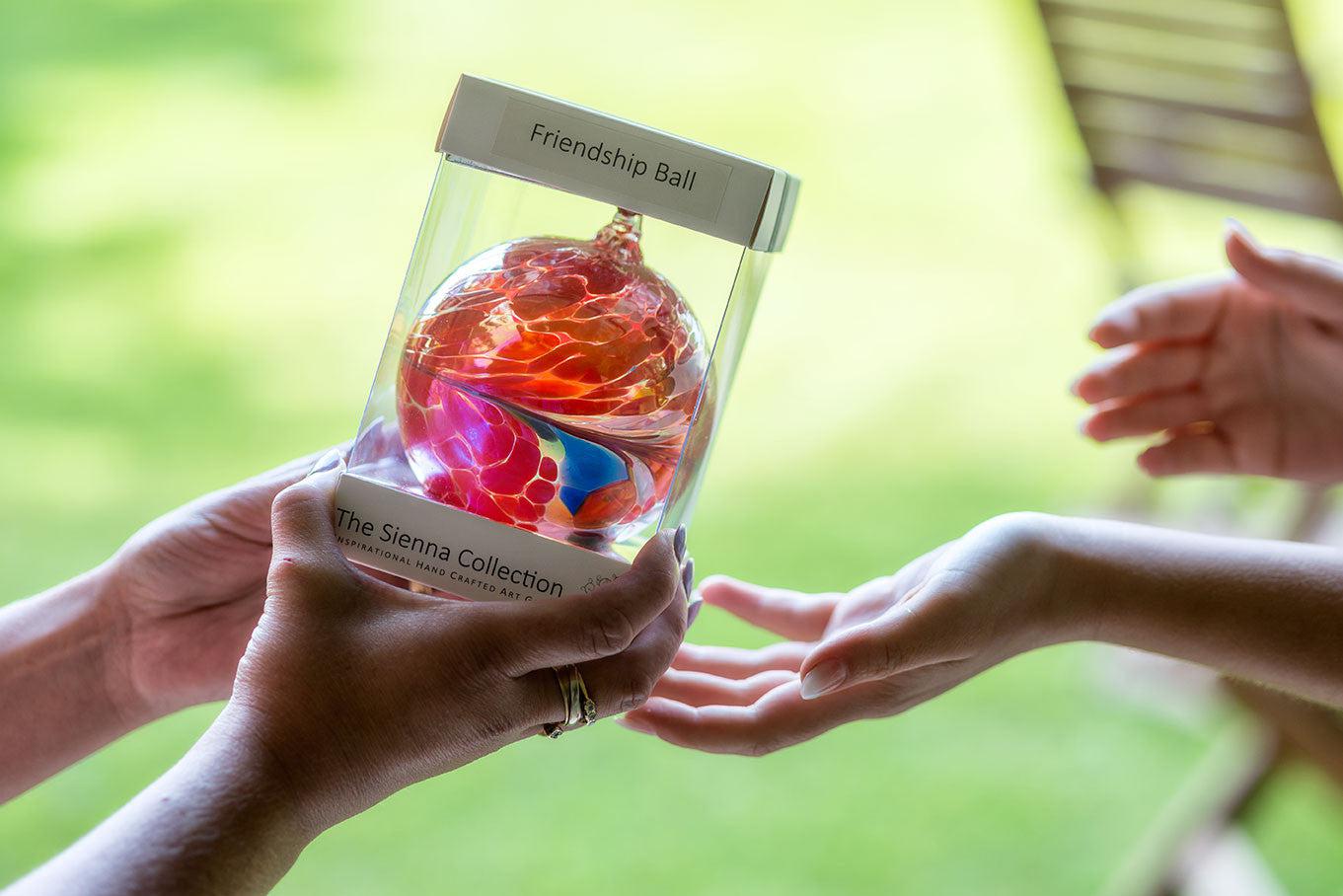 10cm Friendship Ball - Feather Design -Multicoloured - Aspire Art Glass
