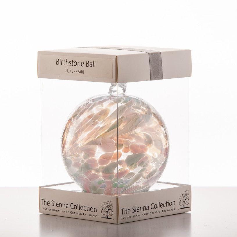 Birthstone Ball - June, Pearl - Aspire Art Glass