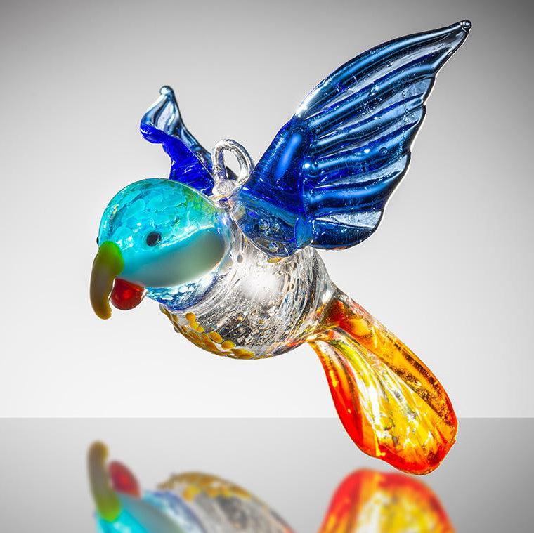 Large Hanging Bird - Parrot - Blue & Orange - Aspire Art Glass