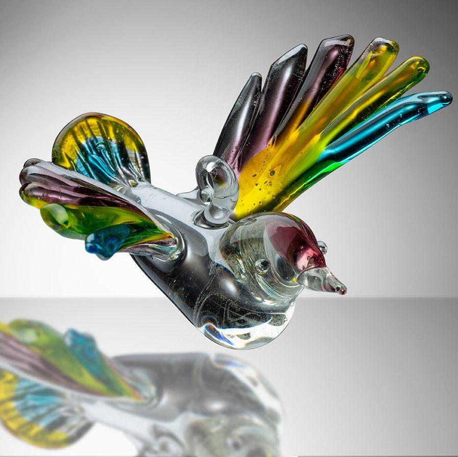 Small Hanging Bird - Blue, Yellow & Purple - Aspire Art Glass