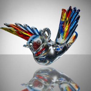 Small Hanging Bird - Red, Yellow & Blue - Aspire Art Glass