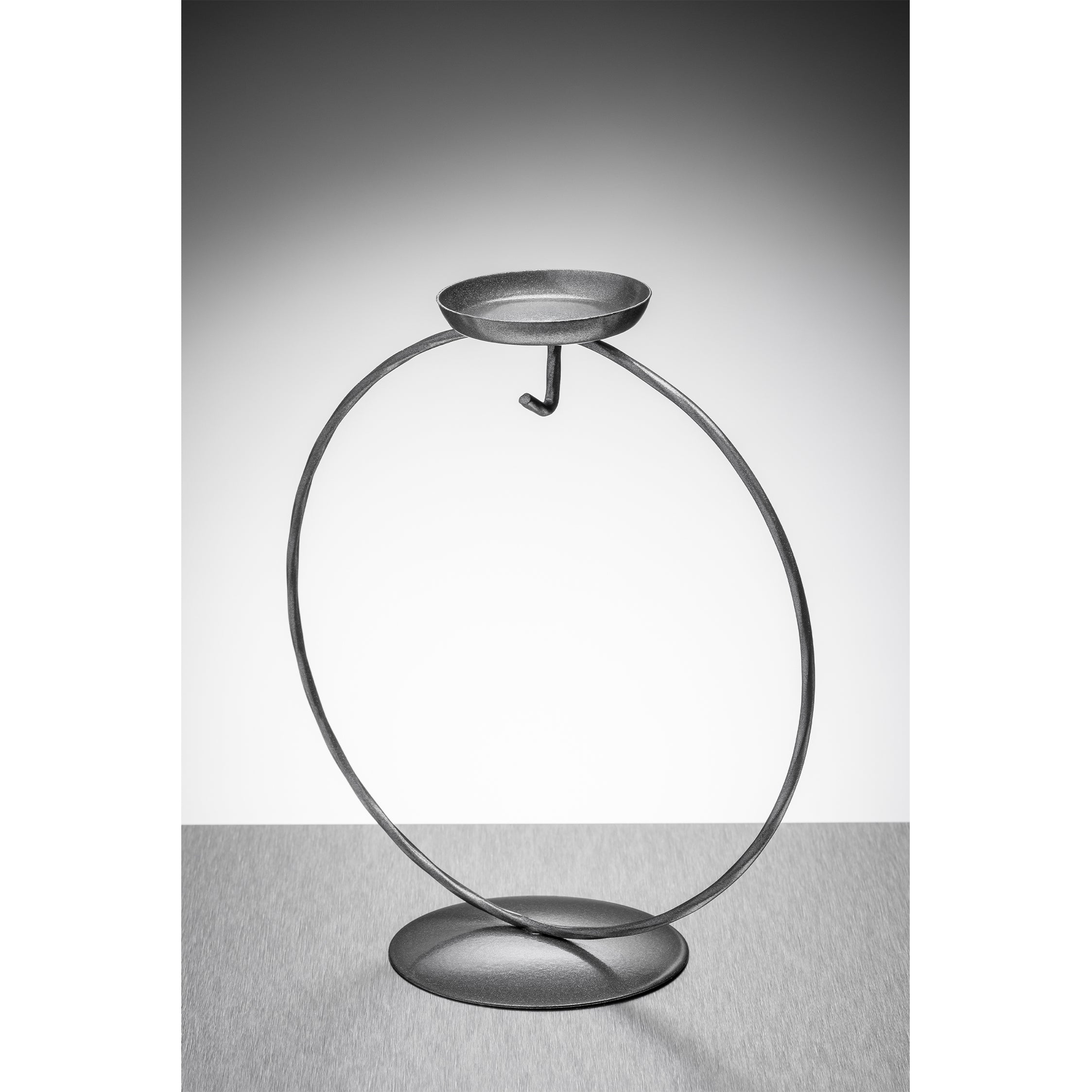 Circular Metal Ornament Stand with Tea Light Holder - Silver
