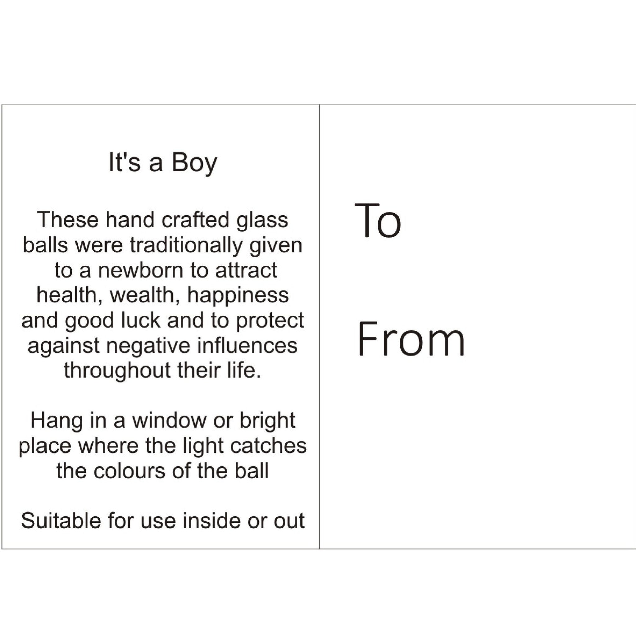 'It's a Boy!' - 10cm Friendship Ball - Aspire Art Glass