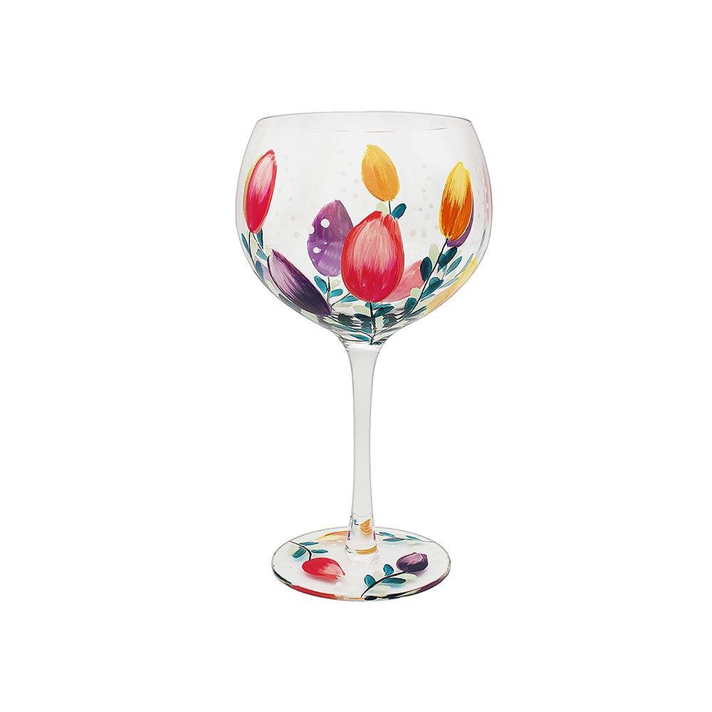 Handpainted Gin Glass - Tulip Design - Aspire Art Glass