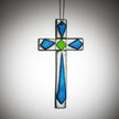 Hanging Glass Cross - Green & Blue - Aspire Art Glass