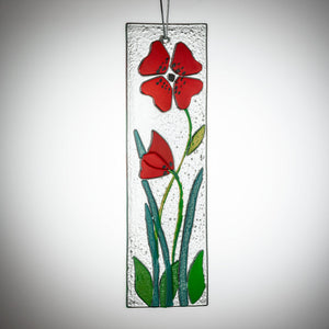 Hanging Decorative Flower Plaque - Red - Aspire Art Glass