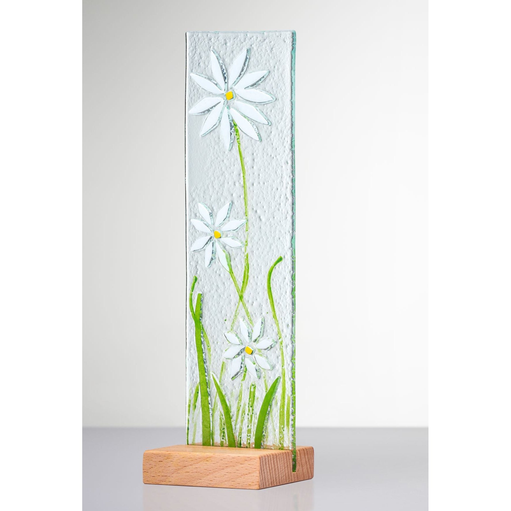 Standing Decorative Flower Plaque - White - Aspire Art Glass