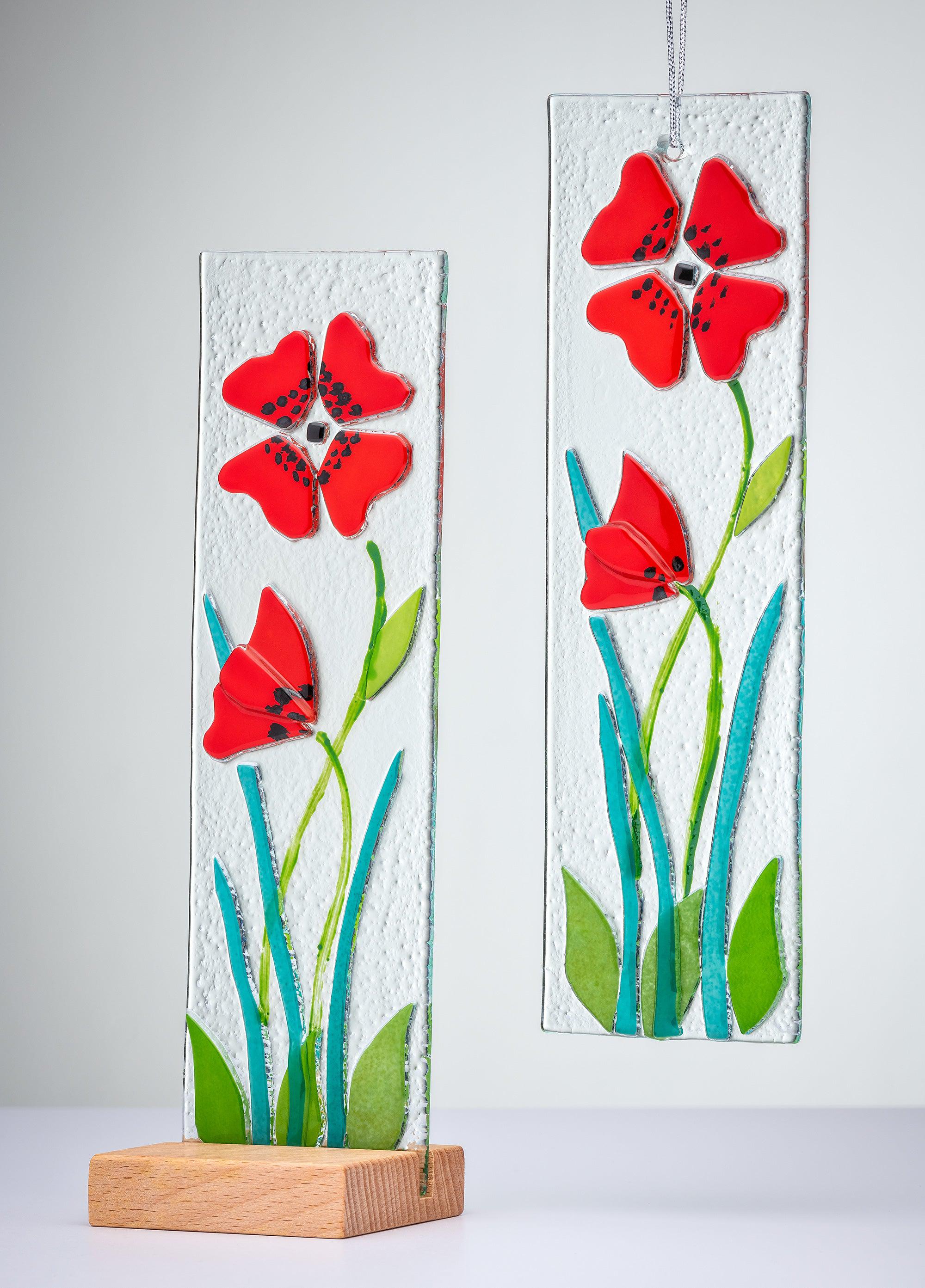 Hanging Decorative Flower Plaque - Red - Aspire Art Glass