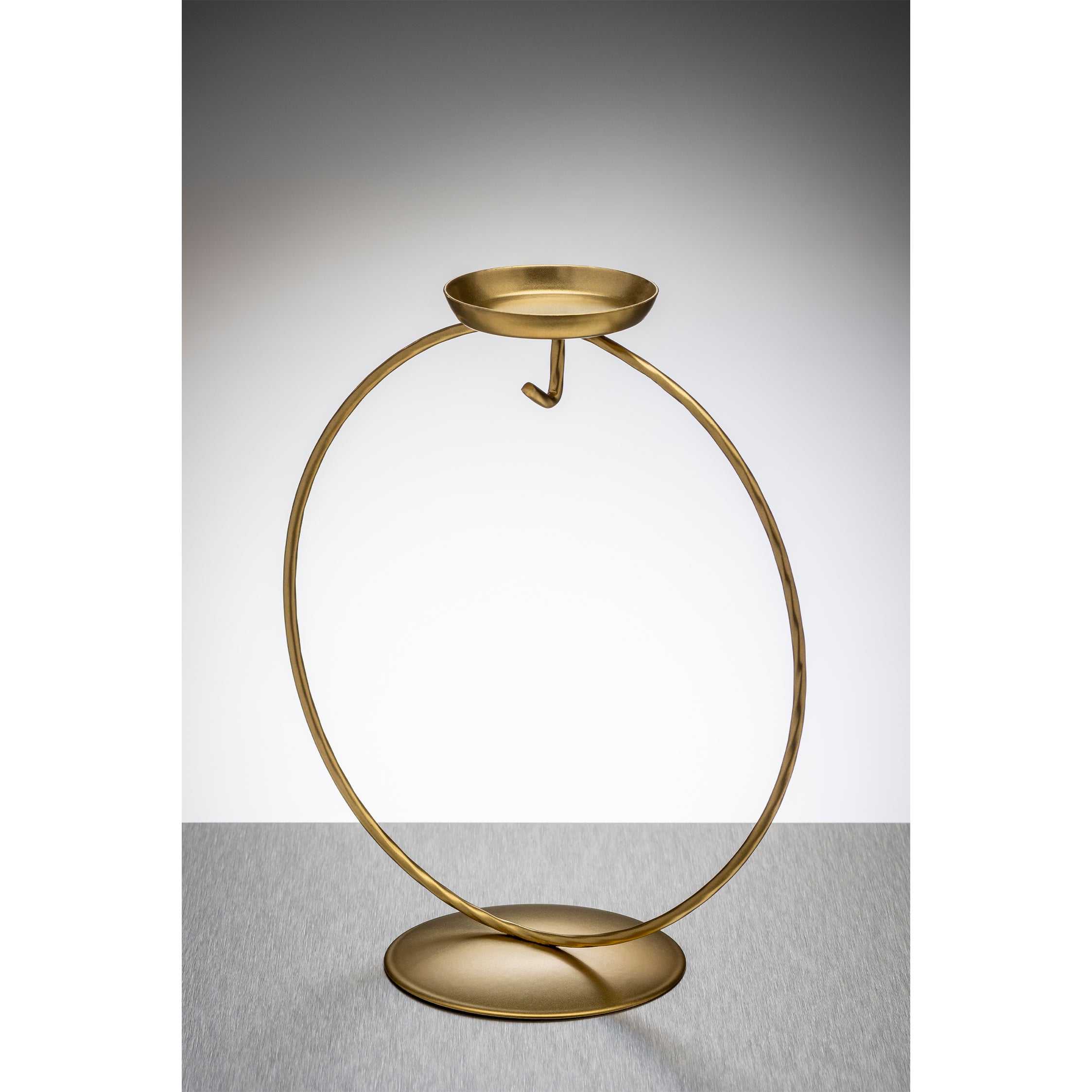 Circular Metal Ornament Stand with Tea Light Holder - Gold