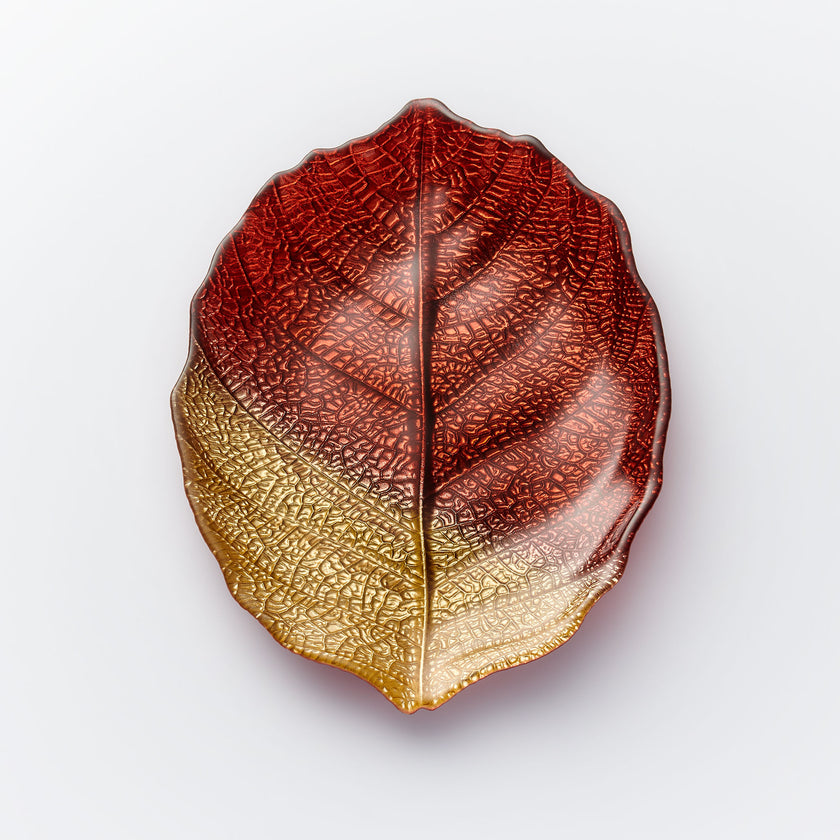 Glass Plate - Leaf Design - Brown & Gold